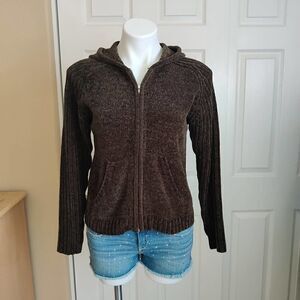 Style & Co. velour zip front hoodie cardigan sz SP